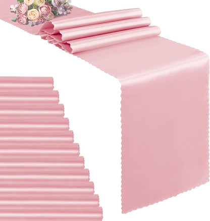 VACVELT Blush Pink Satin Table Runners, 12x72 Inch, 12 Pack, Scalloped Edge | by VACVELT