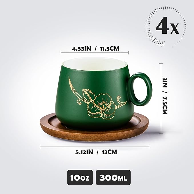 Yundu 10oz Cappuccino Cups & Wooden Saucers Set - Image 2
