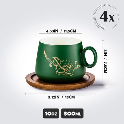 Yundu 10oz Cappuccino Cups & Wooden Saucers Set - Image 2