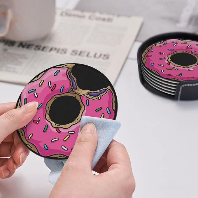 6 Pcs Funny Food Donut Leather Coasters - Image 6