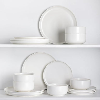 LERATIO Stoneware Dinnerware Sets for 6,Handcarft Ceramic Plates and Bowls Sets,Chip and Scratch Resistant Dishes, Dishwasher & Microwave Safe, Oven safe,Reactive Glaze-White