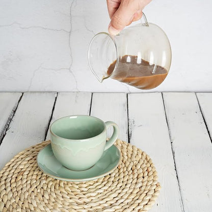 Bosmarlin Ceramic Cappuccino Cup and Saucer Set of 2, 10 Oz, Coffee Cups - Image 5