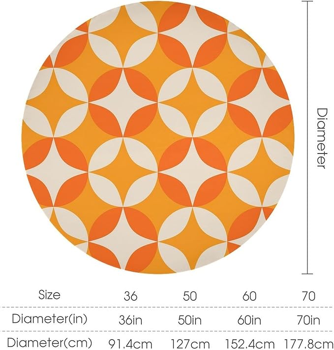 Retro Mid Century Round Tablecloth, Abstract Geometric Mid Century Colorful Pattern Print Tablecloth for Home Party Dining Room Kitchen Decor 70Inch(178cm)