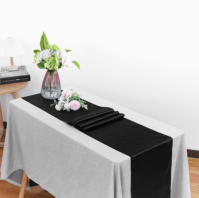 Black Table Runners, 12x108 Inches, 2 Pack | Satin, Silk and Smooth Fabric - Image 3
