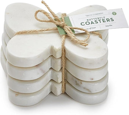 Two's Company Set of 4 Butterfly Marble Coasters - Marble