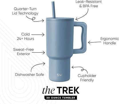 Simple Modern Tumbler with Handle and Straw | 30oz | Blue | Trek Tumbler - Image 2