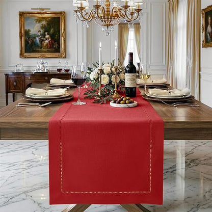 Signature Linen™ by D'Moksha Racing Red Table Runner 120 Inches Long, 100% Pure by DMokshaHomes