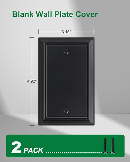2-Pack Single Blank Wall Plate, Durable Natural Bamboo Fiber Wall Plate Cover,Matte Black 1 Gang Wall Plate for Unused Outlets/Switches, Corrosion Resistant