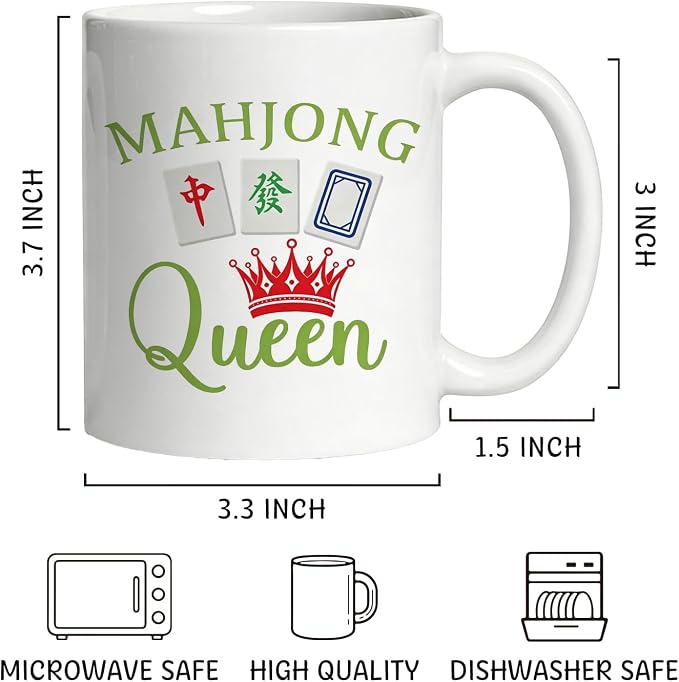 TRENSTIS Mahjong Gifts for Women Ceramic Coffee Mug 11 oz mkb | Mahjong Queen - Image 2