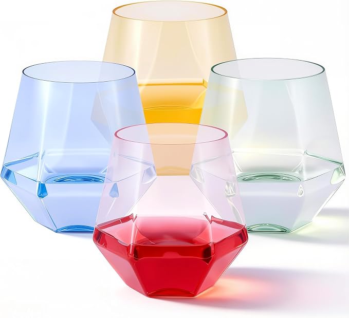 Goodluck 40PCS 12oz Diamond Stemless Plastic Wine Whiskey Glass, Suitable by GoodLuck