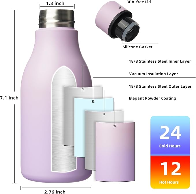 BJPKPK 12oz Insulated Water Bottle, Stainless Steel Bottle - Image 3