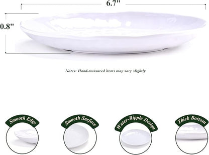 6.7-Inch Melamine Dessert Plates (Set of 6) - Unbreakable and Reusable Dinnerware with Ceramic Feel, Stackable and Dishwasher-Safe (White)