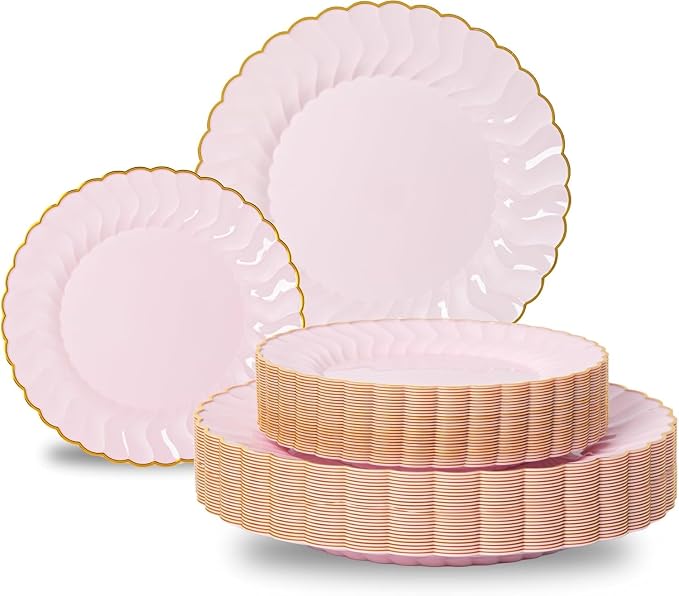 Lullaby 60PCS Pink Scalloped Plastic Plates by LULLABY