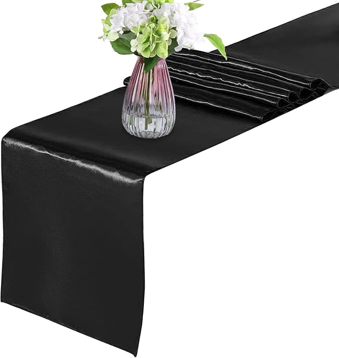 6 Pack Black Table Runners, Satin Table Runner 12x108 Inches Long, Silk and - Image 4
