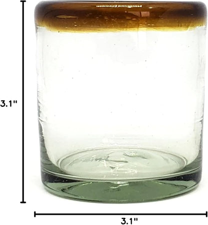 Amber Rim 8 oz DOF Rock Glasses (set of 6), Recycled Glass, Lead-free, Toxin-Free (DOF Rocks)