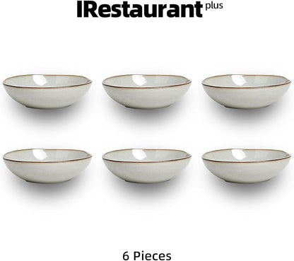 Organic Shape Highland Ceramic Serving Bowl, 6pcs 9 Inch Handmade Reactive Glaze Bowl 40oz with Wavy Edge, for Kitchen, Microwave & Dishwasher Safe, Scratch Resistant-grey
