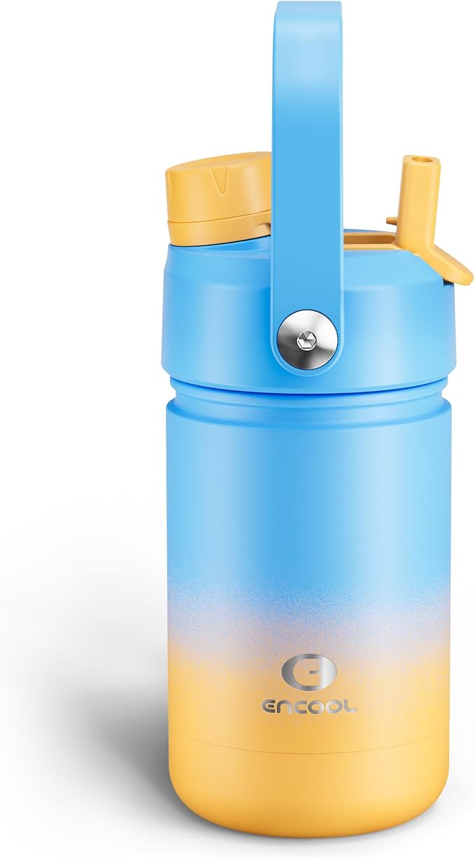 Kids Insulated Water Bottle - 12oz Stainless Steel Water Bottle with Dual Spouts by ENCOOL