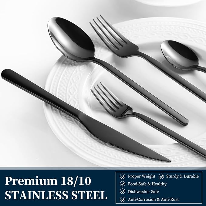 Black Silverware Set, 20-Piece Flatware Set - Image 6