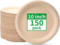 RACETOP Compostable Paper Plates 10 Inch [150 Pack], Disposable Biodegradable Heavy Duty Paper Plates, Made of Natural Sugarcane Fibers, Unbleached Brown, Round