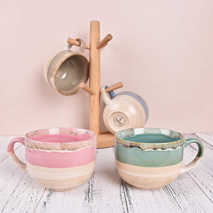 Bosmarlin Large Ceramic Coffee Mug Set of 2, Stoneware Jumbo Latte Mugs Tea - Image 7