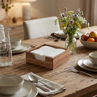 Acacia Cocktail Napkin Holder for Table, Wooden Napkin Holder, Flat Square - Image 3