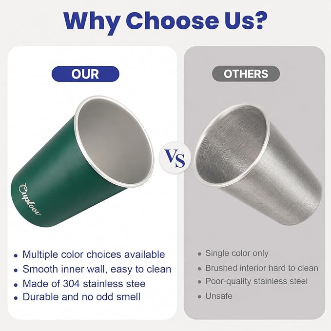 16 oz Stainless Steel Cups, Metal Drinking Glasses - Image 6