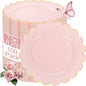 LIYH 100 Pcs 7.5" Pink Plastic Plates with Gold Disposable Pink Dessert Plates Gold Plastic Plate,Baby Shower Plate Set Suitable for Weddings Bridal Showers Afternoon Tea Valentine's Day Mother's Day