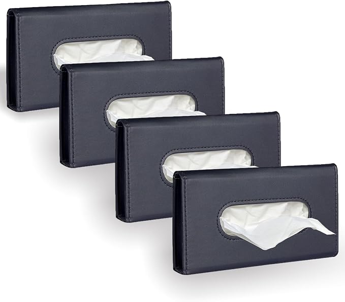 4Pack Car Tissue Holder, Sun Visor Napkin Holder, Premium PU Leather, Car Mask by Langmeil