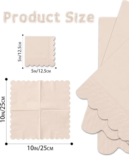 qiqee Cinnamon Pink Cocktail Dinner Napkins 5x5inch Disposable Beverage,Wedding, Birthday Party Dessert Wave Paper Napkins(120 Count)