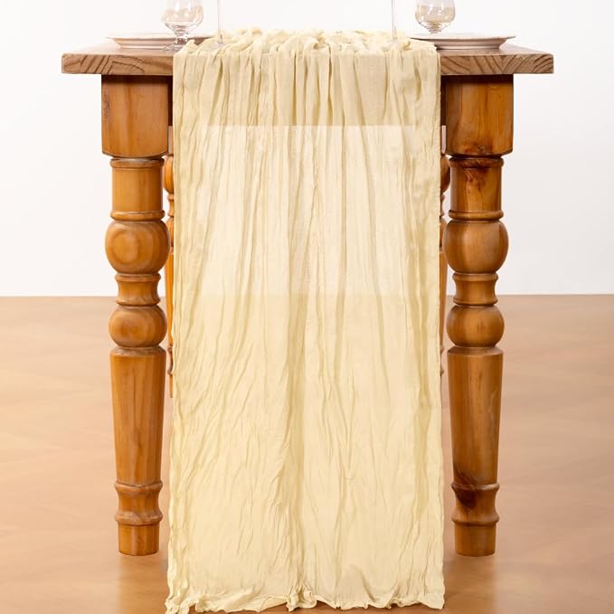 DeZerlor Beige Cheesecloth Table Runners 12 Pack Summer Boho Runners | - Image 5