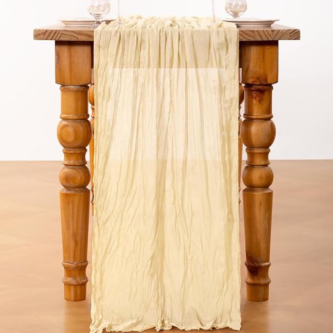 DeZerlor Beige Cheesecloth Table Runner 2 Pack Summer Table Runners 120 Inches - Image 3