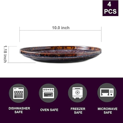 Ceramic dinner plates set of 4, Large Dinnerware Plates & Salad plates for party and wedding, Microwave safe porcelain plates set, 10 Inch