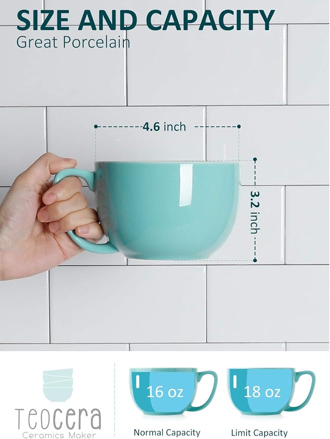 Teocera Turquoise Coffee Mugs Set of 4, 16 oz Ceramic Coffee Mug, Large Mug Set - Image 3