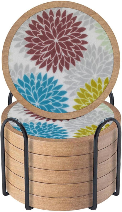 Wood Coasters Set of 6 with Holder, Cewiru Cup Mat by Unknown