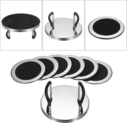 JUXYES Set of 6 Stainless Steel Round Coasters with Holder & Sponge Bottom, Silver Black Metal Cup Coasters Set Stunning Cool Coaster Cups Mats Decor for Restaurant Kitchen bar Dining Table