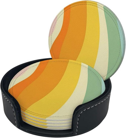 6 Pcs Groovy Retro 70s Style Cute Abstract Leather Coasters - Image 2