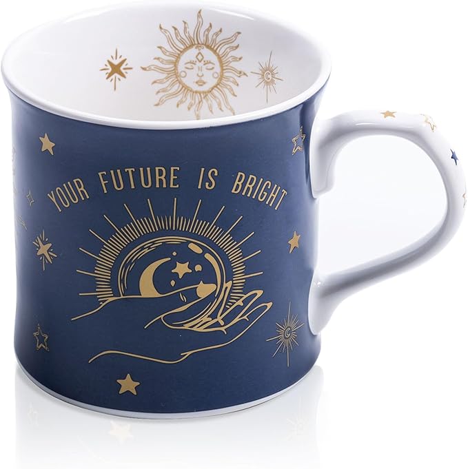 Blue Celestial Coffee Mug, "Your Future is Bright" Inspirational Theme Ceramic by MFoffice
