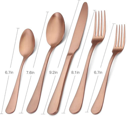 Matte Rose Gold Silverware Set, Satin Finish 20-Piece Stainless Steel Flatware - Image 2