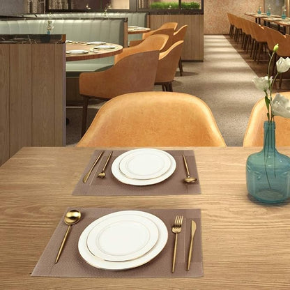 DACHUI Placemats Set of 8, Stylish Woven Place Mats for Dining Table, Washable & Durable PVC Table Mats (Champagne)