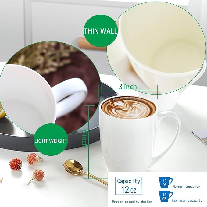 Chulan White Over 45% Bone Content Fine Bone China Coffee Mugs 10 oz, - Image 3