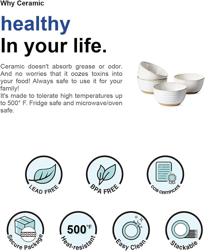 LE TAUCI Small Bowls 10 oz, Ice Cream Bowl, Ceramic Stoneware Bowl, Bowls Set - Image 7