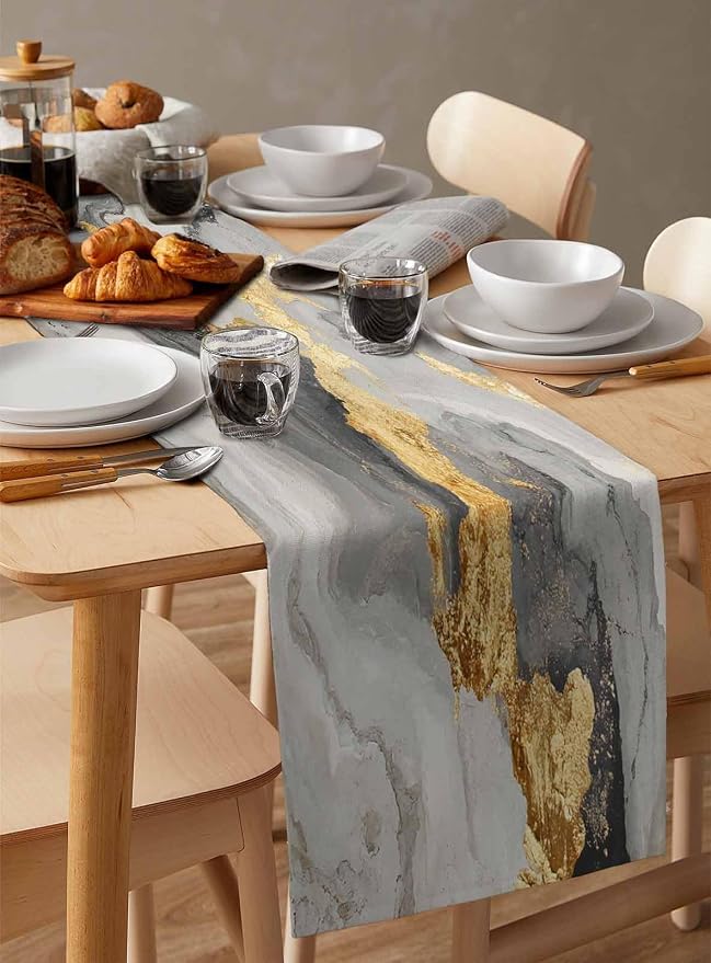 Grey Ombre Marble Table Runners 72 Inches Long, Abstract Art Kitchen Dining - Image 3