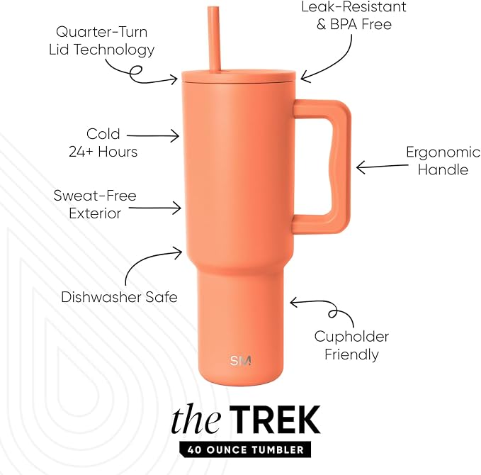 Simple Modern Tumbler with Handle and Straw | 40oz | Orange | Trek Tumbler - Image 2