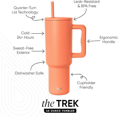 Simple Modern Tumbler with Handle and Straw | 40oz | Orange | Trek Tumbler - Image 2