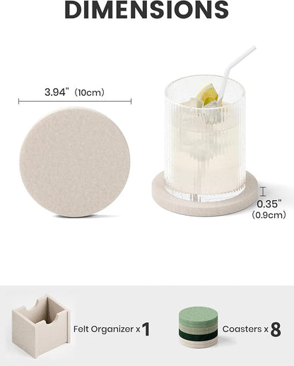 Fluxynara Felt Coasters with Holder, Sagewood | Round Felt Coasters, - Image 2