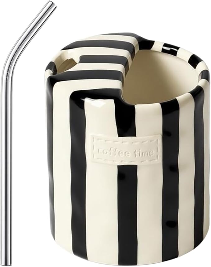 Ceramic Coffee Mugs 10 oz Retro Striped Coffee Mug No Handle by Meyerascal