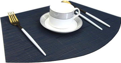 Wedge Placemats for Round Table Woven Vinyl Heat Resistant Washble Easy Clean Table Mats Set of 6（Navy）