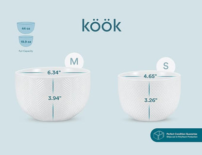 KooK Ceramic Mixing Bowls, Nesting Set of 4, Embossed Kitchen Dishware - Image 7
