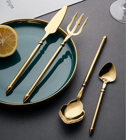 Gold Silverware Set for 8 Durable 18/10 Stainless Steel Flatware Set Creative Styles 32 Piece Modern Cutlery Tableware Utensils Set for Home Kitchen Wedding Restaurant Knives forks and Spoons