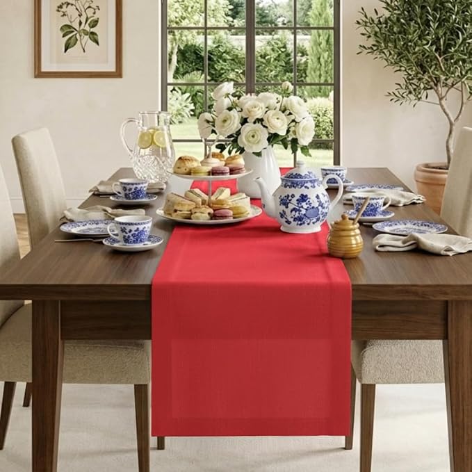 Classic Linen™ by D'Moksha Racing Red Table Runner 120 Inches Long, 100% Pure by DMokshaHomes